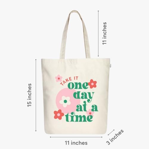 Ecoright Tote Bag for Women with Zipper, Small Tote Bag, Canvas Bag, Reusable Cotton Bag for Beach, Grocery, School & Work - color: Blooming