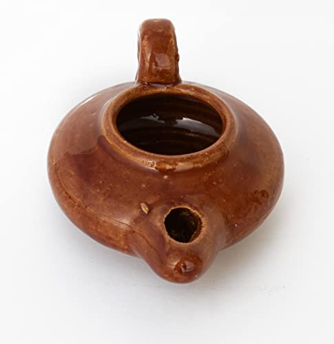 Biblical Herodian Clay Oil Lamp – Authentic Glazed Replica from The Time of Jesus in Jerusalem - Handmade Holy Land Christian Faith Gift - color: Herodian - Biblical Brown Glazed