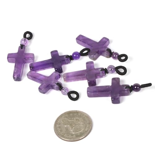 Justinstones Natural Gemstone Carved Cross Reiki Chakra Pendant Necklace 22 Inch - color: 30mm Amethyst
