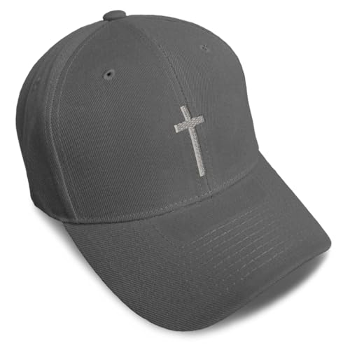 Custom Baseball Cap Cross Silver Christ Jesus God Faith Christian Hats - color: Dark Grey Design Only