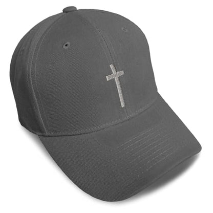 Custom Baseball Cap Cross Silver Christ Jesus God Faith Christian Hats - color: Dark Grey Design Only