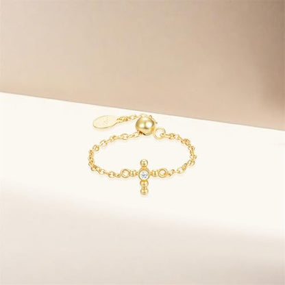 925 Sterling Silver Adjustable Link Chain Rings for Women Daughter - color: Style 8-Gold