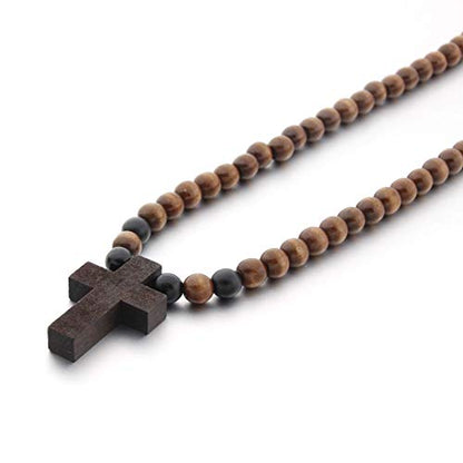 COLORFUL BLING Natural Wooden Catholic Rosaries Wood Crucifix Prayer Beads Pendant Necklace Prayer Jesus Religious Cross Rosary Necklace Handmade Jewelry - color: round dark