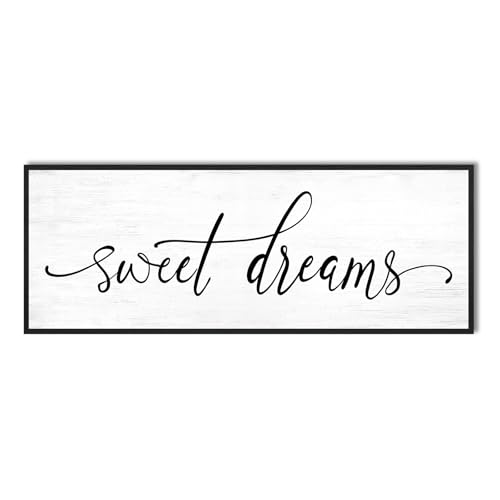 Sweet Dreams Wall Decor Above Bed: 32''×12'' Large Framed Bedroom Canvas Wall Art,Farmhouse Sweet Dreams Sign For Master Bedroom Guest Room Black Hanging Decorative Wall Sign - color: Sweet Dreams, size: 32''×12''