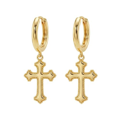 VACRONA Gold Heart Hoop Earrings Huggie Earrings for Women 14k Gold Plated Small Hoops Earrings - color: golden cross