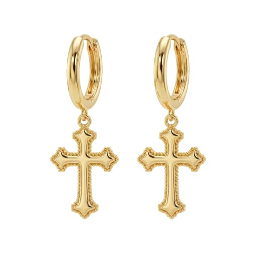 VACRONA Gold Heart Hoop Earrings Huggie Earrings for Women 14k Gold Plated Small Hoops Earrings - color: golden cross