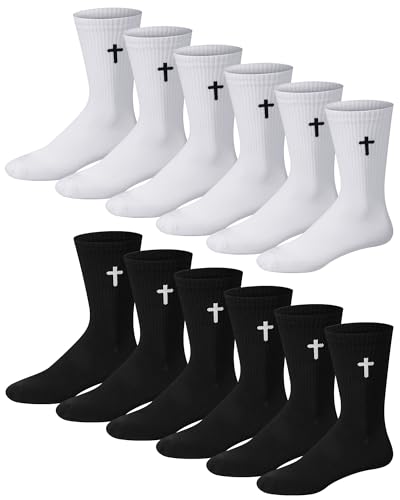 Shihanee 12 Pairs Cross Crew Socks for Men Christian Gifts - color: Black, White