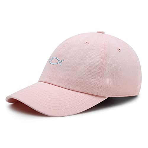 JPAK Jesus Fish Symbol Premium Dad Hat Embroidered Cotton Baseball Cap Symbol of Christianity - color: Light Pink