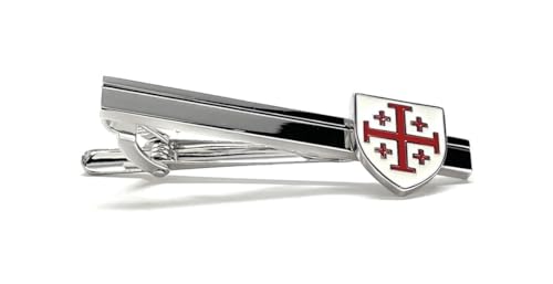 Jerusalem Cross Tie Bar – Christian Shield Tie Clip for Men, Handmade Religious Jewelry, Catholic Wedding Groomsmen Gift, Red Crusader Cross Accessory