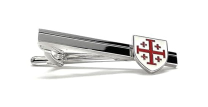 Jerusalem Cross Tie Bar – Christian Shield Tie Clip for Men, Handmade Religious Jewelry, Catholic Wedding Groomsmen Gift, Red Crusader Cross Accessory