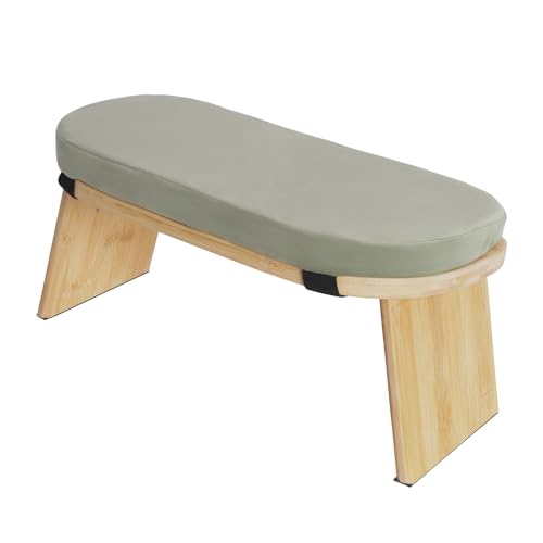 Folding Bamboo Meditation Bench, Ergonomic Portable Kneeling Meditation Stool with Soft Meditations Cushion Comfortable Foldable Prayer Bench for Deep & Longer Meditations (Green) - color: Green