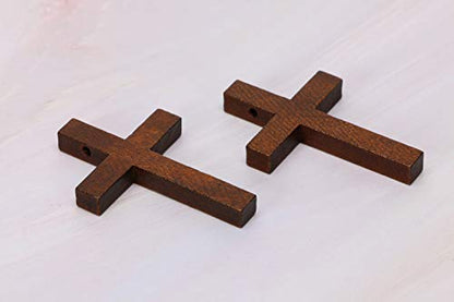 Penta Angel Natural Wood Cross Bulk 50Pcs Mini Wooden Cross Pendants Beads Charms Jewelry Findings for Bracelet Necklace Earring Jewelry Making and Craft DIY