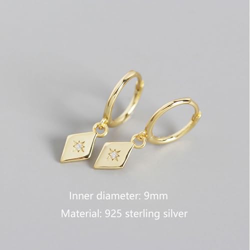 925 Sterling Silver Dangle Earrings Heart Star Cross Drop Earrings Dainty Gold Trendy Cute Earrings for Women - color: Rhombus, gold