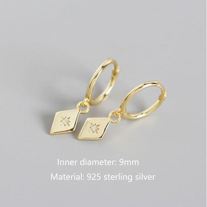 925 Sterling Silver Dangle Earrings Heart Star Cross Drop Earrings Dainty Gold Trendy Cute Earrings for Women - color: Rhombus, gold