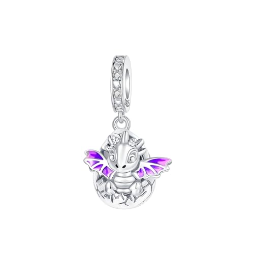 LUXILLA 925 Sterling Silver Charm Golden Family Tree Sparkling Cross Cute Dragon Charms Fits Bracelets Necklace Pendant Bead Jewelry Gift for Women Family Friends - color: Cute Dragon Dangle Charm