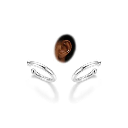 Subiceto 925 Sterling Silver Ear Cuffs Non Piercing - Adjustable Hypoallergenic 14K Gold Plated Clip On Earrings for Women Cubic Zirconia Silver Ear Cuff Helix Cartilage Fake Piercing - color: 04 Smooth Silver Tone