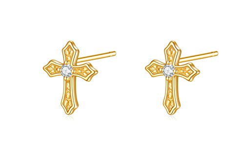 Rnivida 925 Sterling Silver Cross Stud Earrings for Women - color: Gold