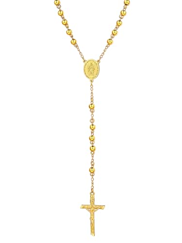Supcare Rosary for Men Women Catholic Necklace Rosary Beads Customized - color: A03-Virgin Mary Yellow