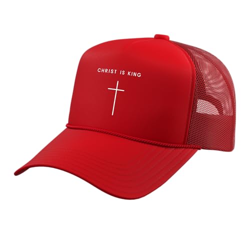 Christ is King Jesus Cross - Minimalist Christian Faith Trucker Hat with Adjustable Mesh Back - color: Red