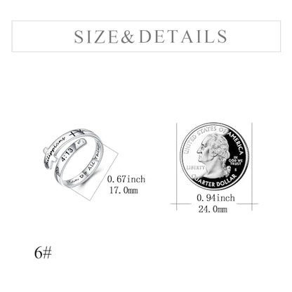 POPLYKE Cross Rings Sterling Silver Faith Adjustable Wrap Rings for Women Inspirational Jewelry Gifts - color: white