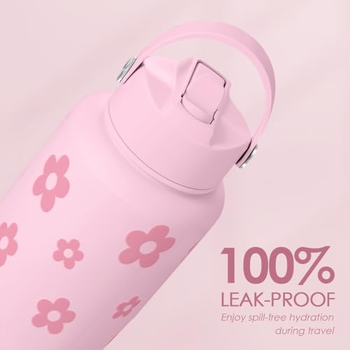 SANDJEST Floral Water Bottle Stainless Steel 32oz with Lid & Straw, Daisy Insulated Bottles Gifts for Women Girls Friends Teens Birthday Christmas - color: Daisy 1