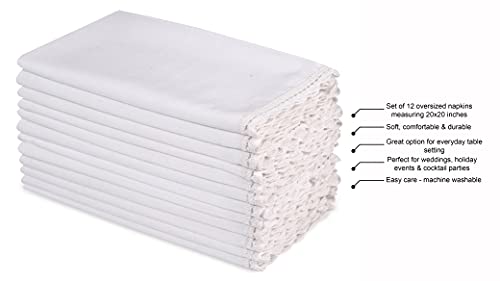 Hausattire Cloth Dinner Napkins, 12-Pack, 20x20 in, White
