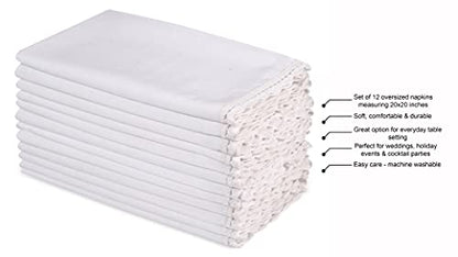 Hausattire Cloth Dinner Napkins, 12-Pack, 20x20 in, White