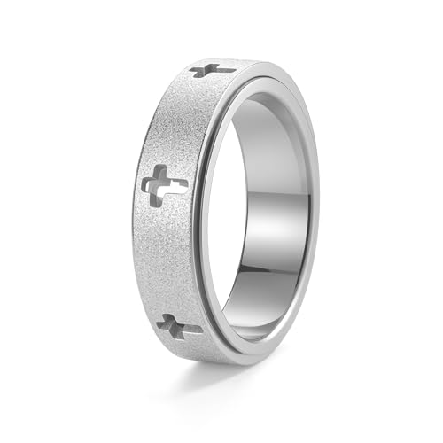 Christian Spinner Fidget Cross Prayer Band Ring - color: Hollow Cross Silver