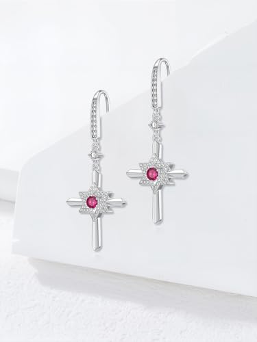 Seiyang Cross Birthstone Earring 925 Sterling Silver Cross Dangle Drop Earrings with 12 Months Birthstone Birthday Jewelry Gifts for Women Mom Her - color: 07-July, size: Style B