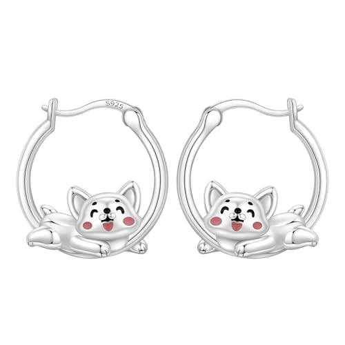 925 Sterling Silver Cute Animal Unique Huggie Hoop Earrings for Women - color: Cute Corgi Dog