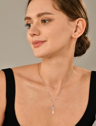 YL Cross Necklace 925 Sterling Silver Infinity Pendant Ankh Criss Jewelry for Women - color: E: ankh