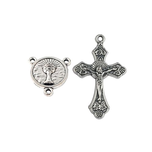 Catholic Rosary For Men & Women - 22.5" Rosary Necklace From The Holy Land Of Jerusalem - Catholic Rosary With Olive Wood & Mother of Pearl Rosary Beads & Crucifix Dangle - color: First Communion - Chalice Medal