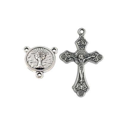 Catholic Rosary For Men & Women - 22.5" Rosary Necklace From The Holy Land Of Jerusalem - Catholic Rosary With Olive Wood & Mother of Pearl Rosary Beads & Crucifix Dangle - color: First Communion - Chalice Medal