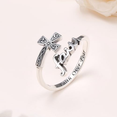 DAOCHONG Cross Rings for Women 925 Sterling Silver Faith Cross Purity Ring