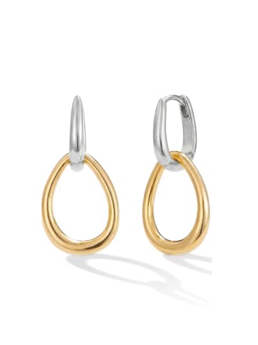 MUMREUES 14K Gold Earrings for Women Trendy Double Hoop Dangle Earrings - color: Sage & Two Tone