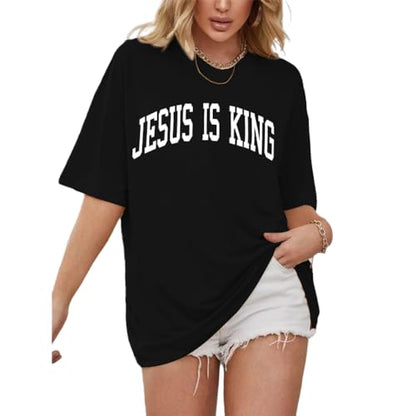 Christian Shirt Women Oversized Jesus Tshirt Jesus Love You Shirts Jesus Faith Tops Bible Verse Inspirational Tee - color: Black, size: Medium