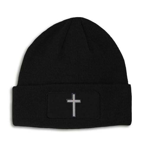 Custom Patch Beanie Cross Black Faith Jesus Christ Christian Skull Cap Hats for Men & Women One Size - color: Black Design Only