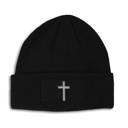 Custom Patch Beanie Cross Black Faith Jesus Christ Christian Skull Cap Hats for Men & Women One Size - color: Black Design Only