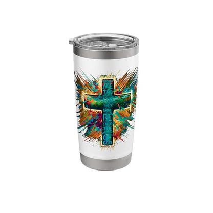 Abstract Cross Blessed Are The Peacemakers Matthew 5:9 Stainless Steel Insulated Tumbler - color: White