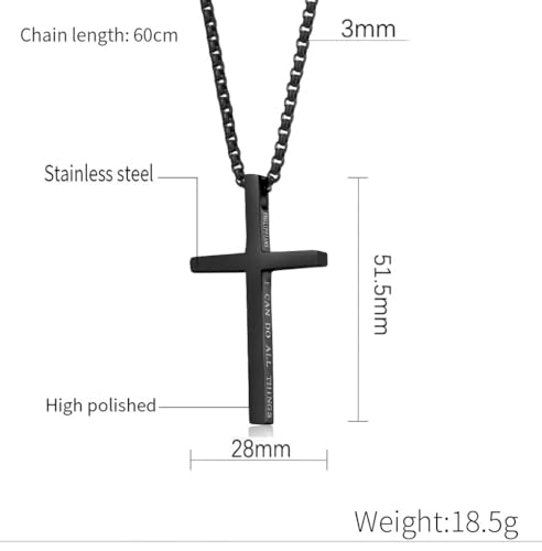 Cross Necklace for Men,Stainless Steel Christian Pendant Jewelry - color: C-black-60cm chain
