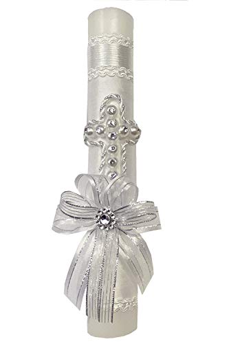 Swea Pea & Lilli White Pearl Cross Baptism Candle Set Kit for Christenings with Shell - Spanish