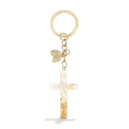 Angyape Cute Christian Cross Keychain for Women Purse Bag Charms Car Key Rings Accessories Flower Design Jesus Faith Gifts - color: K：black