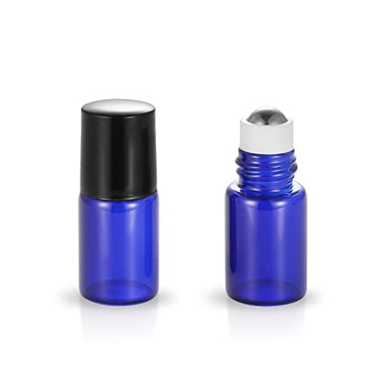 20 Pack Set 2ML(5/8 Dram) Mini Sample Roll Glass Bottles for Essential Oils Roller Refillable Perfume Roll Bottle (2ML Blue) - color: 2ML Blue