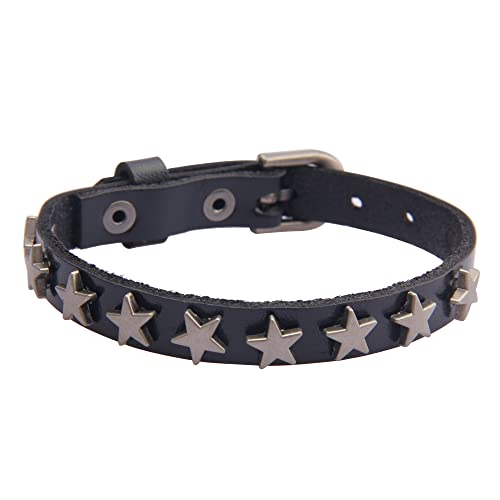 GelConnie Punk Leather Cuff Bracelet Adjustable Straps Wrap Bracelets Arm Armor Cuff Gothic Leather Wristbands for Men, Women - color: Black Leather Bracelet