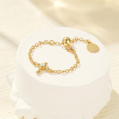 925 Sterling Silver Adjustable Link Chain Rings for Women Daughter - color: Style 8-Gold
