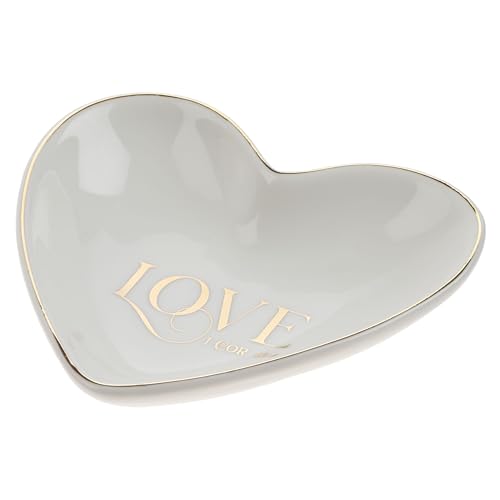 Christian Art Gifts Scripture Inspired Decorative Ceramic Heart Shaped Trinket Tray Dish for Women: Love, Cute Small Novelty Jewelry Storage Holder for Rings, Necklaces, Bracelets, Watches, White/Gold