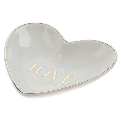 Christian Art Gifts Scripture Inspired Decorative Ceramic Heart Shaped Trinket Tray Dish for Women: Love, Cute Small Novelty Jewelry Storage Holder for Rings, Necklaces, Bracelets, Watches, White/Gold
