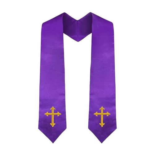 Clergy Stole & Choir Stole with Cross Embroidery 60'' (Pink) - color: Purple