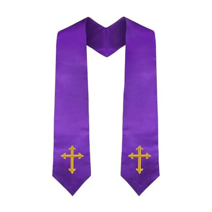 Clergy Stole & Choir Stole with Cross Embroidery 60'' (Pink) - color: Purple