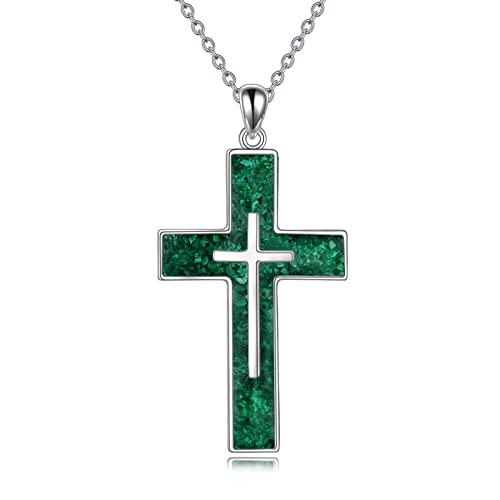 YFN Cross Necklace Sterling Silver Religious Cross Pendant Jewelry Christian Gifts for Women Men - style: A. Green Malachite